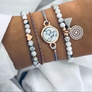 🎉 New Heart & Marble Tassel Boho Bracelet Set